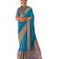 Turquoise Blue - Traditional Block Printed Dupion Silky Saree with Blouse Piece - UK Stock - 2/3 days Delivery  12KC25 K912