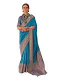 Turquoise Blue - Traditional Block Printed Dupion Silky Saree with Blouse Piece - UK Stock - 2/3 days Delivery  12KC25 K912