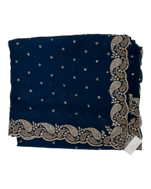 Navy Blue - Rich Saree with Stone Work Border and Blouse Piece - UK stock - 24hr Dispatch - RS2532 TC