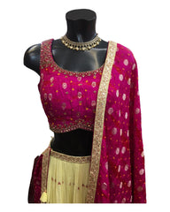 Fuchsia Blouse with Lemon Lehenga Set - UK Stock - 24h Dispatch - Bhavani KTY 0723