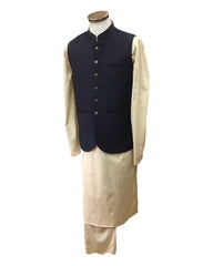 Navy Blue - Benarasi Handloom Brocade Mens Waistcoat - DL2301 KJp1023