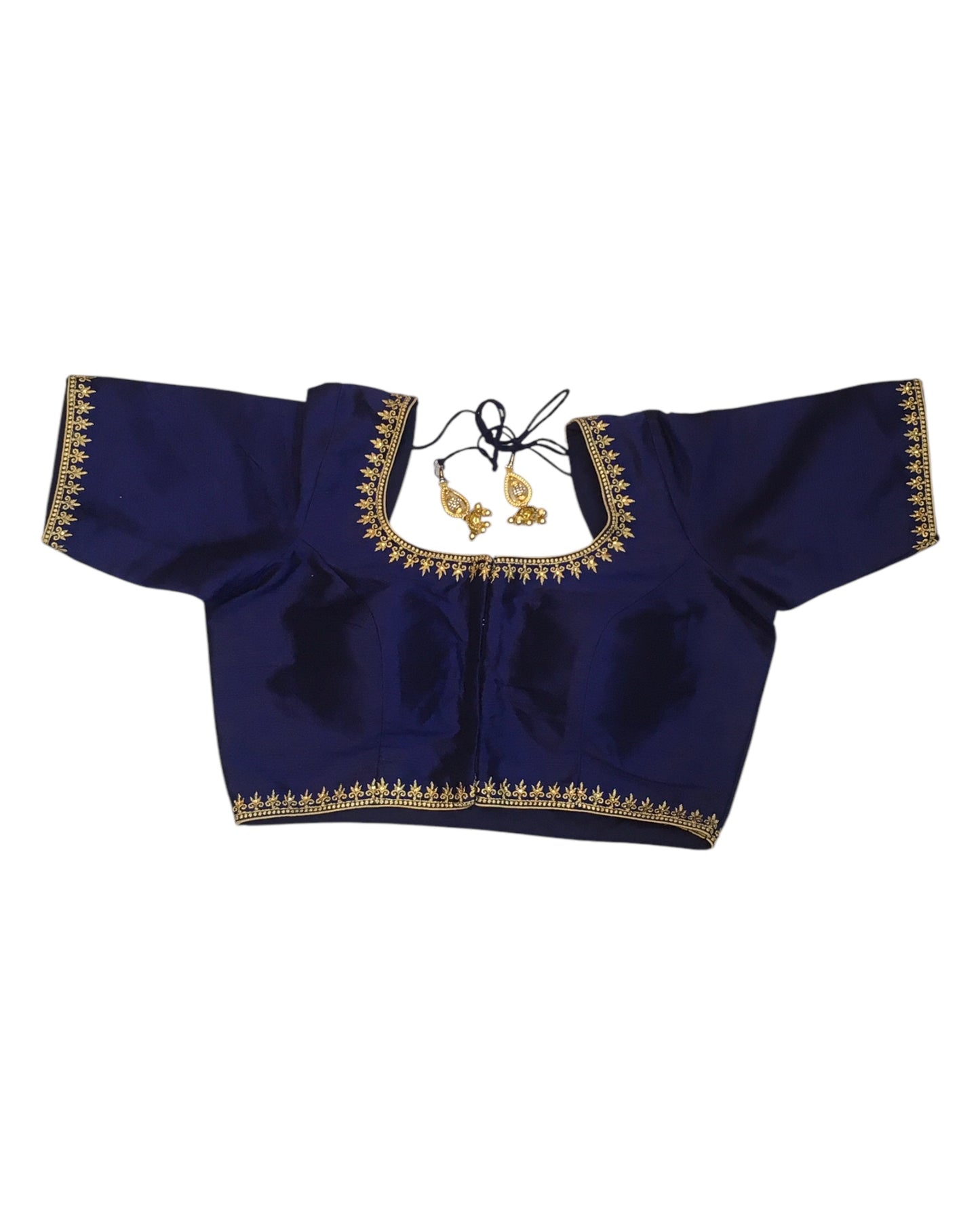 Navy Blue - Dupion Silky Saree / Lehenga blouse - 38" Bust (UK 12) Can be let out to size 16  - KP272 01Hp25