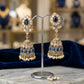 Navy Blue - Royal Teardrop Kundan & Pearl Jhumka Earrings - 6JE06 10Pp26