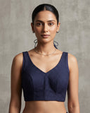 Size 40" / UK 14 - Navy Blue - Sleevless Saree blouse with cups - UK Stock - With Margin inside - VAM1301 - KY