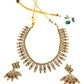 Magenta / Dark Pink - Small Size Antique Gold Finish Necklace Set with Earrings - Bollywood - AE2517 08A25