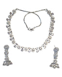 Clear - American Diamond Style Silver Finish Small Size Necklace Set with Earrings - AE2423 11C24