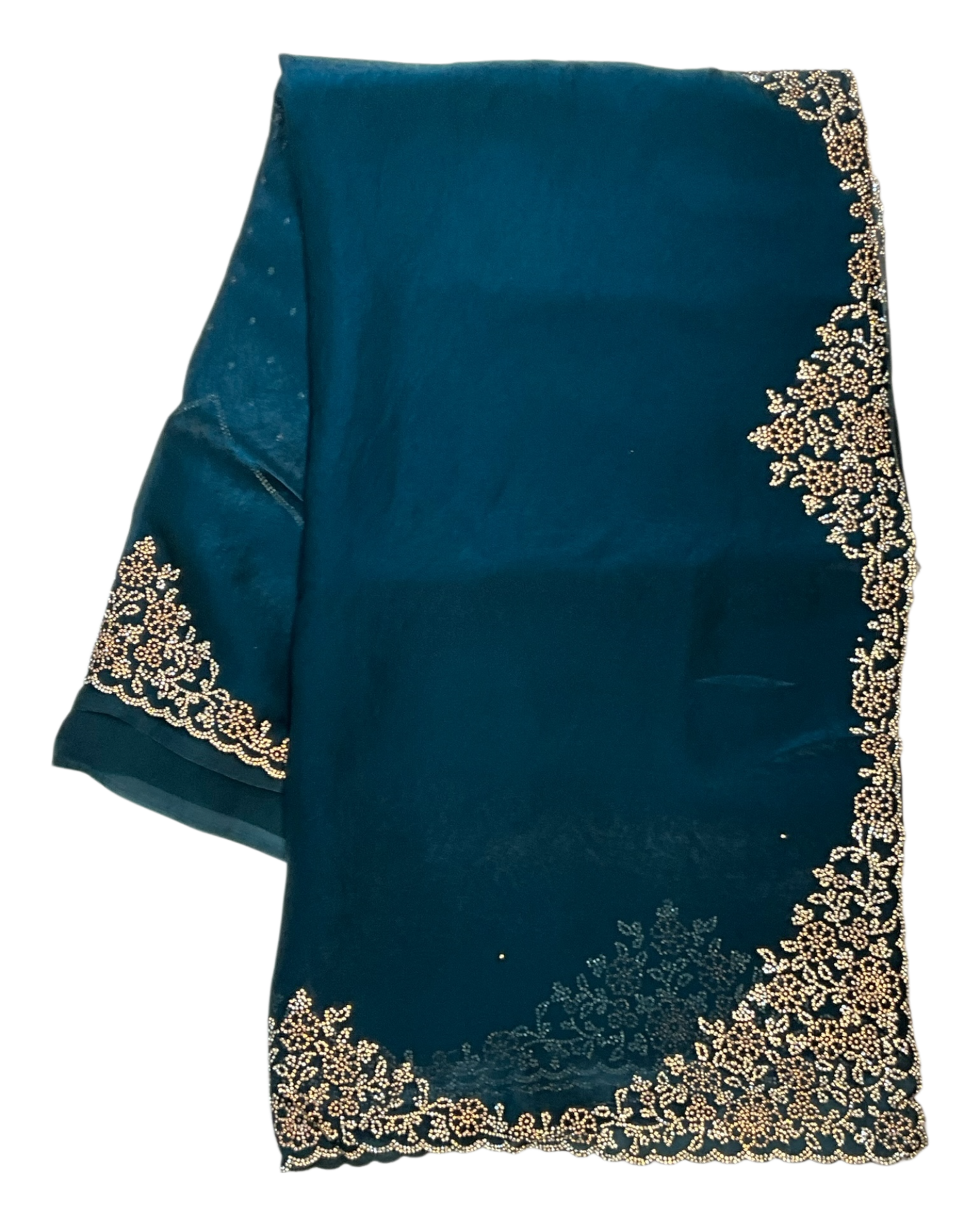 Teal - Rich Saree with Stone Work Border and Blouse Piece - UK stock - 24hr Dispatch - RS2511 TA