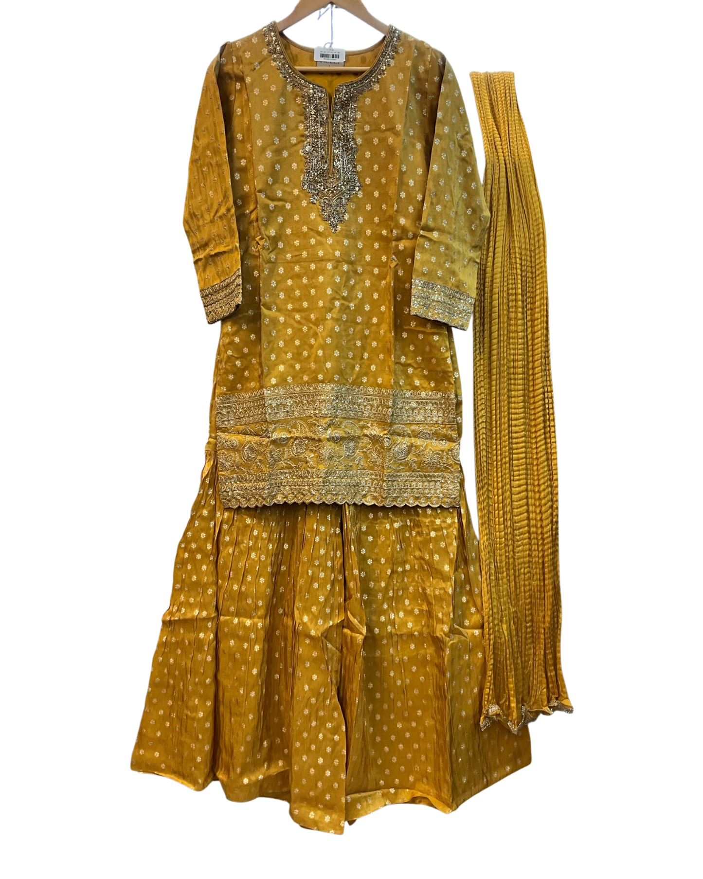 UK 12 / 38" - Haldi Yellow - Ladies Sharara / Palazzo Trousers Suit - UK Stock - Sangeet / Henna / Weddings - HEL6511 JP