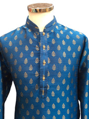 Cobalt Blue - Handloom Banarasi Mens Indian Kurta set S- Weddings / Walimas , Sangeet, Eid, Mehndi / Henna - KCS1063 KR 0324 KK
