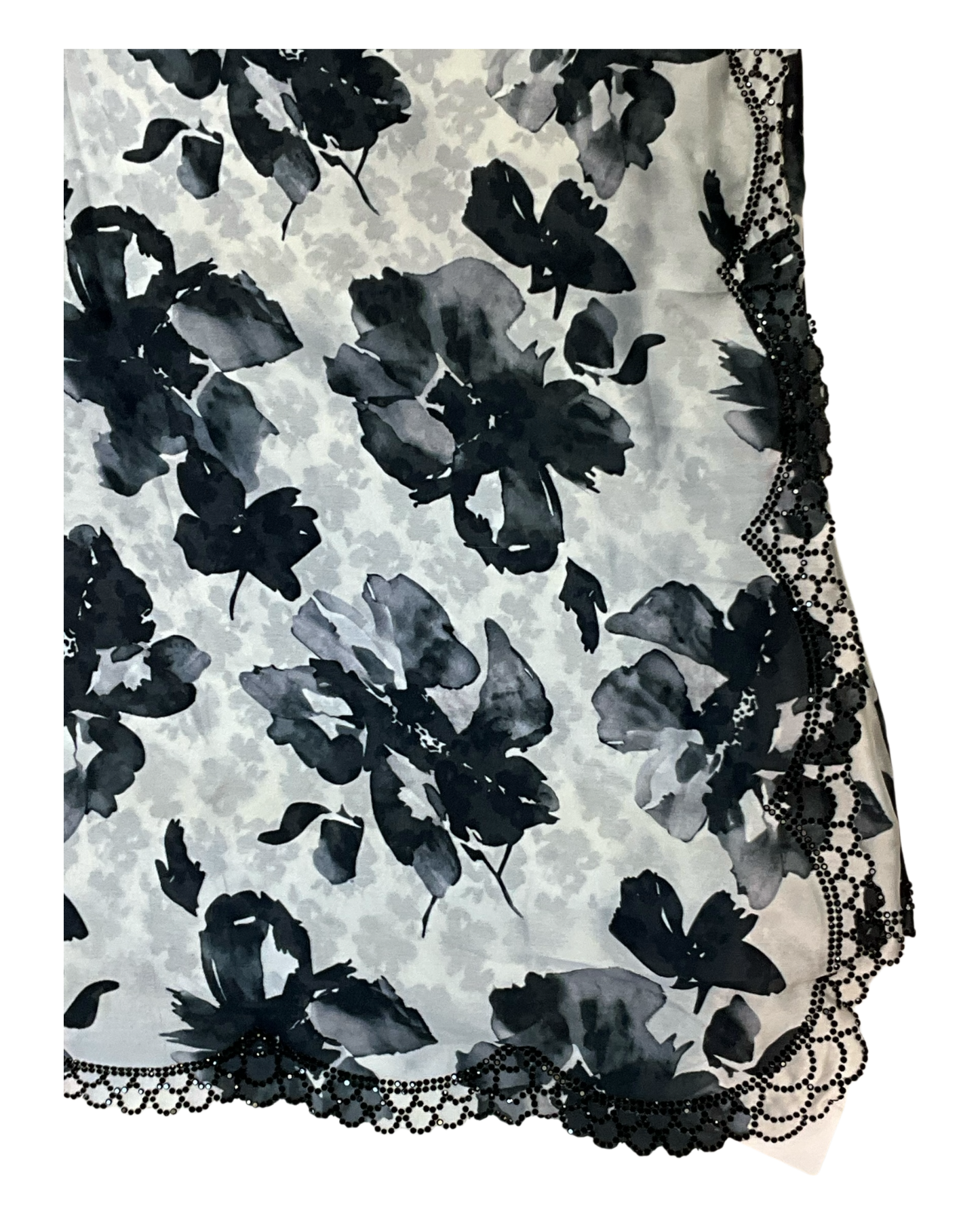 Black Floral - Classic Satin Crepe Saree with Stone Work and Blouse Piece - UK stock - 24hr Dispatch - RS2515 VJ