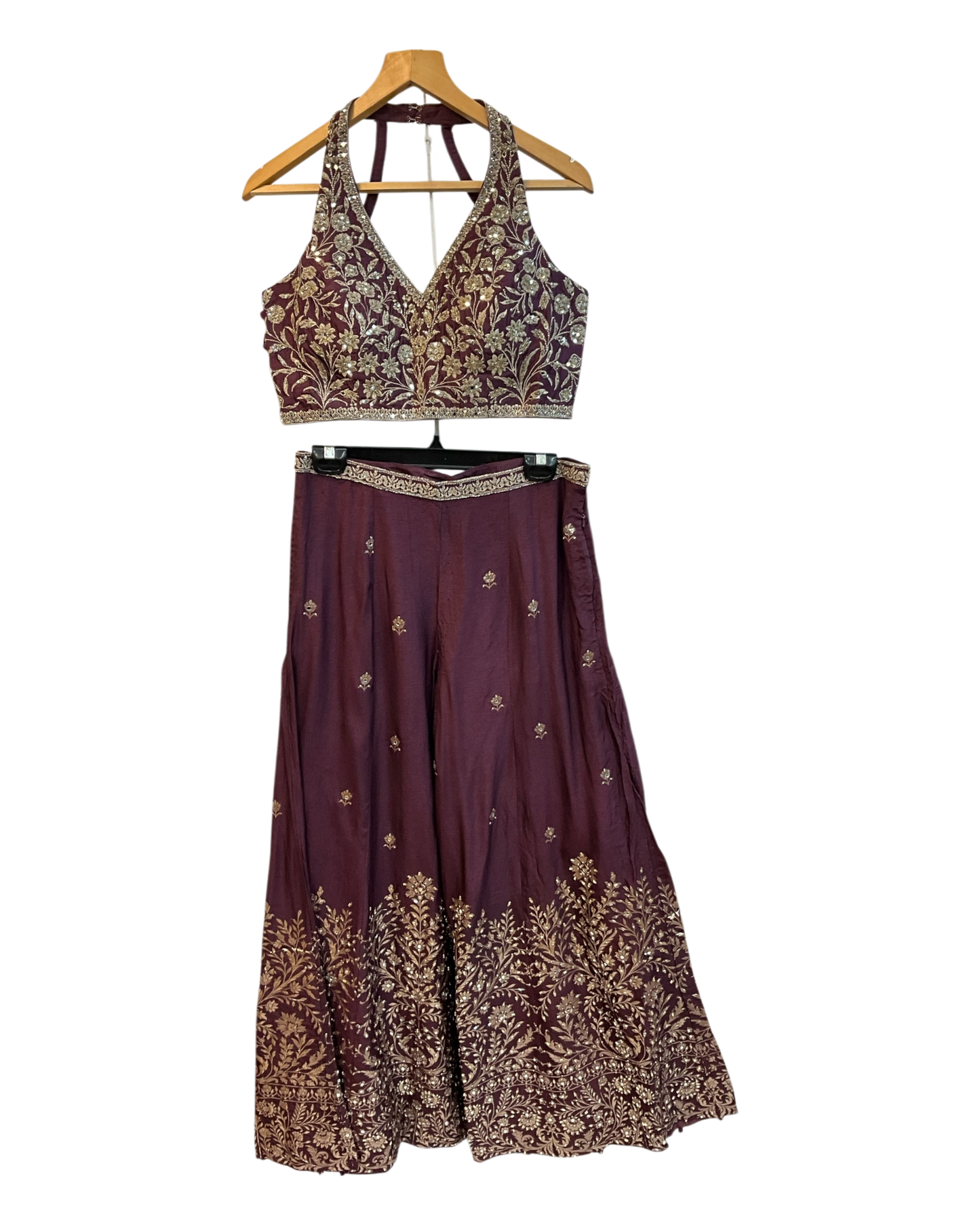 UK 12 / 38" - Wine - Designer Ladies Indian Short Top Palazzo Trousers Suit - UK Stock - 2/3 days delivery - VMK COBRA CY