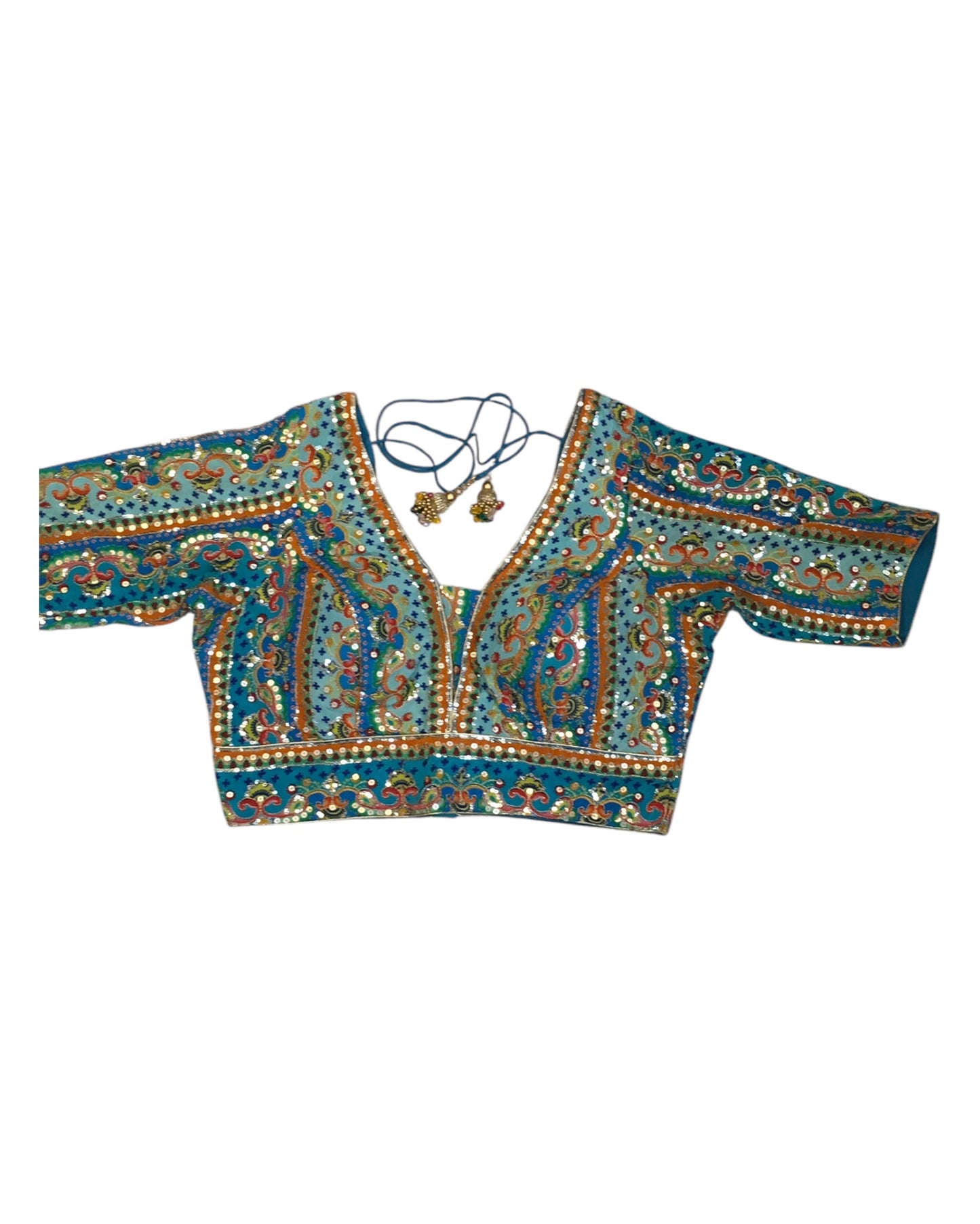 Turquoise - Tie / Dye Printed Crepe Saree / Lehenga blouse - 36" Bust (UK 10) Can be let out to size 14  - B209 01KP25