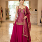 Size 12 (38") - Fuchsia / Magenta Pink - Designer Ladies Medium Length Sleeveless Top Palazzo Trousers Suit - VMK Varuna RA