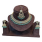 Turquoise  - Medium Size Antique Gold Finish Necklace Set with Earrings & Tika Head piece - GGA05  KV 0525