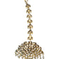 Gold & Pearl - Long necklace, Short Necklace, Earrings & Tika Headpiece Gold Finish Necklace Set with Earrings - SB2401 11KR24