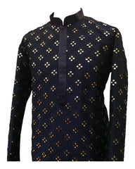 Navy Blue Men's Mirror Work Rich Churidar Kurta Set  -  SHU2202 VP0322