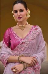 Lilac - Chiffon Saree with Fancy Ready made Blouse - TAT6905  JY 0624