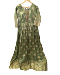 Banarasi Silky Mint Green Anarakali Long Dress with Trousers - Size 10, 14 16 (Bust 36