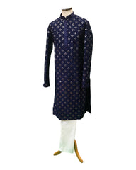 Navy Blue Men's Mirror Work Rich Churidar Kurta Set  -  SHU2202 VP0322