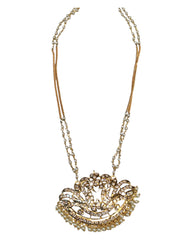 Gold & Pearl - Long necklace, Short Necklace, Earrings & Tika Headpiece Gold Finish Necklace Set with Earrings - SB2401 11KR24