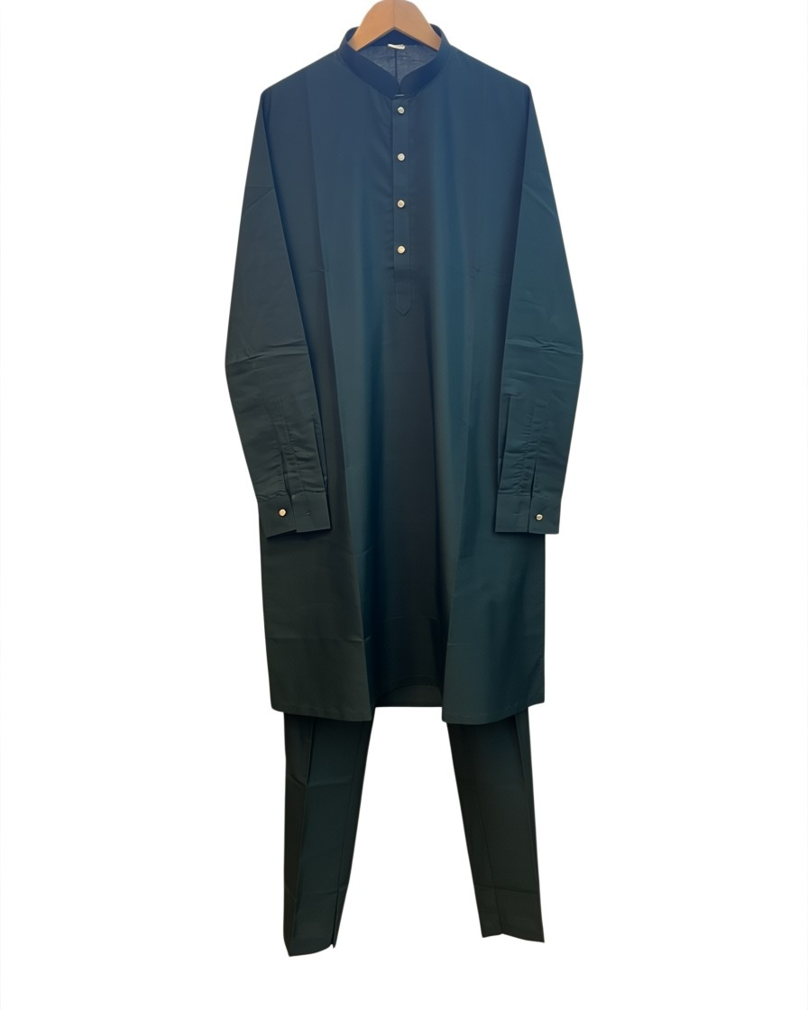 Bottle Green - Plain Silky Mens Indian Kurta set with Trousers - UK Stock - Weddings / Walimas , Sangeet, Diwali, Eid, Mehndi / Henna - EM66 05KJ26