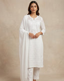 XS to XXXL - White - Lucknowi Cotton Ladies Salwar Kameez / Punjabi Suit with Chiffon Dupatta - Funeral  / Church ARV2176 KC