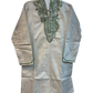 SALE! Size 42" - White - Mens Brocade Kurta Top with Light Green Bead and Stone Embroidery - SALE2601