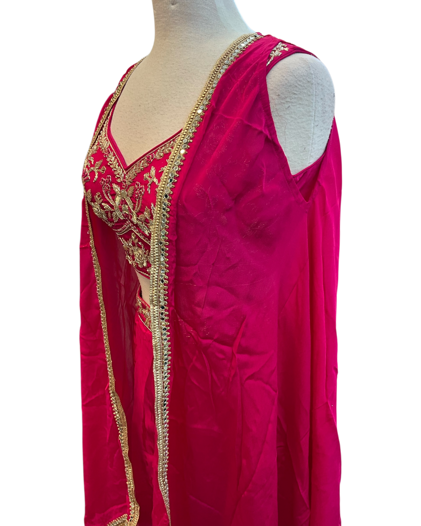 Size 12 (38") - Fuchsia Pink / Magenta - Designer Ladies Short Top Saree Suit - VMK Bhumi PY