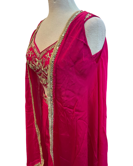 Size 12 (38") - Fuchsia Pink / Magenta - Designer Ladies Short Top Saree Suit - VMK Bhumi PY