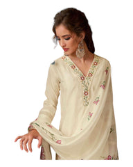 Cream - Simple / Classy Cotton Silky Ladies Indian Salwar Suit with Printed Dupatta - LL13804 KA 1123