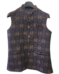 Navy Blue Benarasi Handloom Brocade Mens Waistcoat - Amazing Fit - Great Quality - YD2408 KA 0424