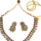 Maroon - Small Size Antique Gold Finish Necklace Set with Earrings - SV2404  C 0424