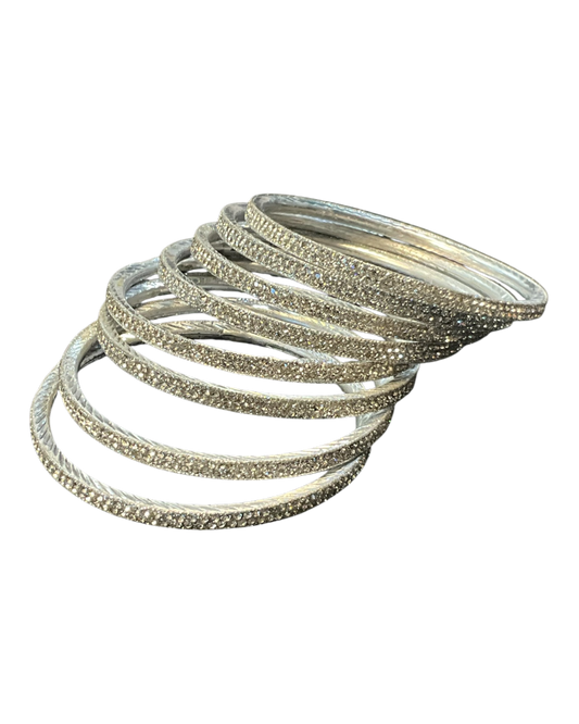 Silver Finish - Set of 8 Stone Bangles -  M to XXL - HAN2601 07Ka26
