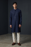 Navy Blue - Lucknawi Chikankari Chiffon Self Sequins Mens Indian Kurta set - Weddings / Walimas , Sangeet, Mehndi / Henna , Eid / Diwali - SHU2608 05KP26