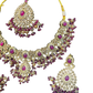 Purple / Wine - Large - Antique Gold Finish Necklace Set with Earrings & Head Piece - AE2512 08KV25