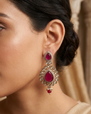 Dark Pink - Large - Antique Gold Finish Traditional Earrings - Bollywood - Weddings - 15ER549 07Rp26