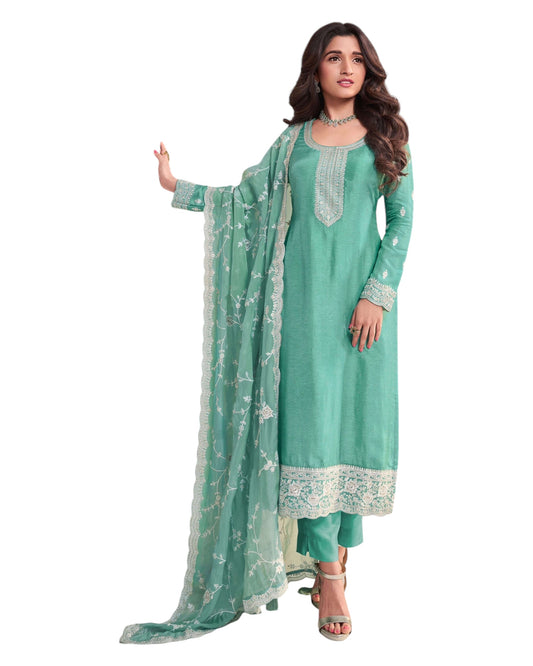 Sea Green - Simple / Classy Silky Ladies Indian Salwar Suit with Rich Dupatta - Available in Sizes 12 & 18 - VF69094 VR 0924