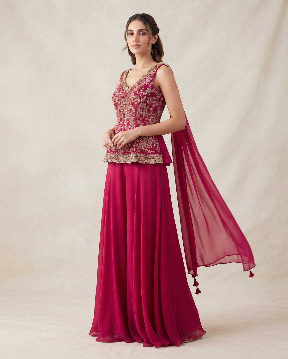 UK 12 / 38" - Fuchsia Pink - Designer Ladies Medium Top Palazzo Trousers Suit -  - VMK Sunita 10PA26