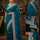 Turquoise - Saree with Thread / Stone Work and Blouse Piece - UK stock - 24hr Dispatch - SP2617 VK