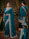 Turquoise - Saree with Thread / Stone Work and Blouse Piece - UK stock - 24hr Dispatch - SP2617 VK