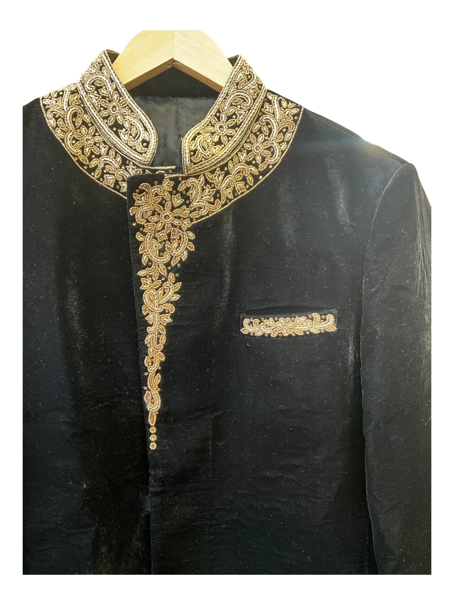 SALE! Black - Designer Suede / Velvet Mens BandhGala / Prince / Chinese Collar Jacket - Fantastic Fit -  PC2614
