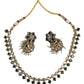 Navy Blue - Small - Antique Gold Finish Necklace Set with Earrings - AE2405 C 0724