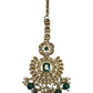 Green - Large - Antique Gold Finish Traditional Tika Head piece - Bollywood - Weddings - PRI1773  11V24