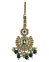 Green - Large - Antique Gold Finish Traditional Tika Head piece - Bollywood - Weddings - PRI1773  11V24