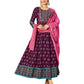 Wine - Cotton Block Printed Long Dress with Dupatta - Available in Sizes 14(40") & 20 (46") - BH1008 KK 0924