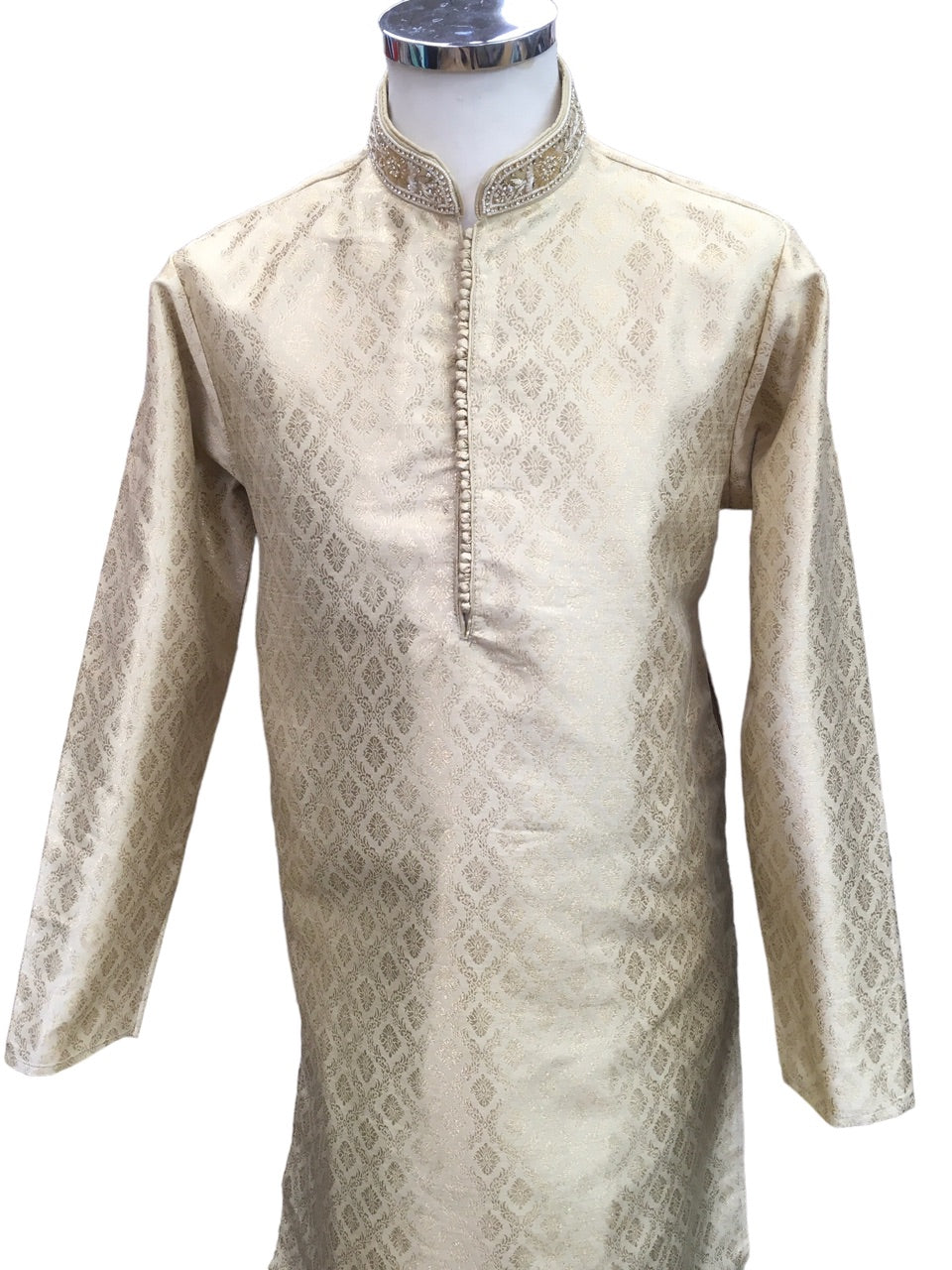 Cream / Gold Handloom Banarasi Mens Kurta Set - UK Stock - 24h Dispatch - KCS241003 VA 0223