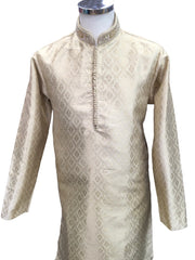 Cream / Gold Handloom Banarasi Mens Kurta Set - UK Stock - 24h Dispatch - KCS241003 VA 0223
