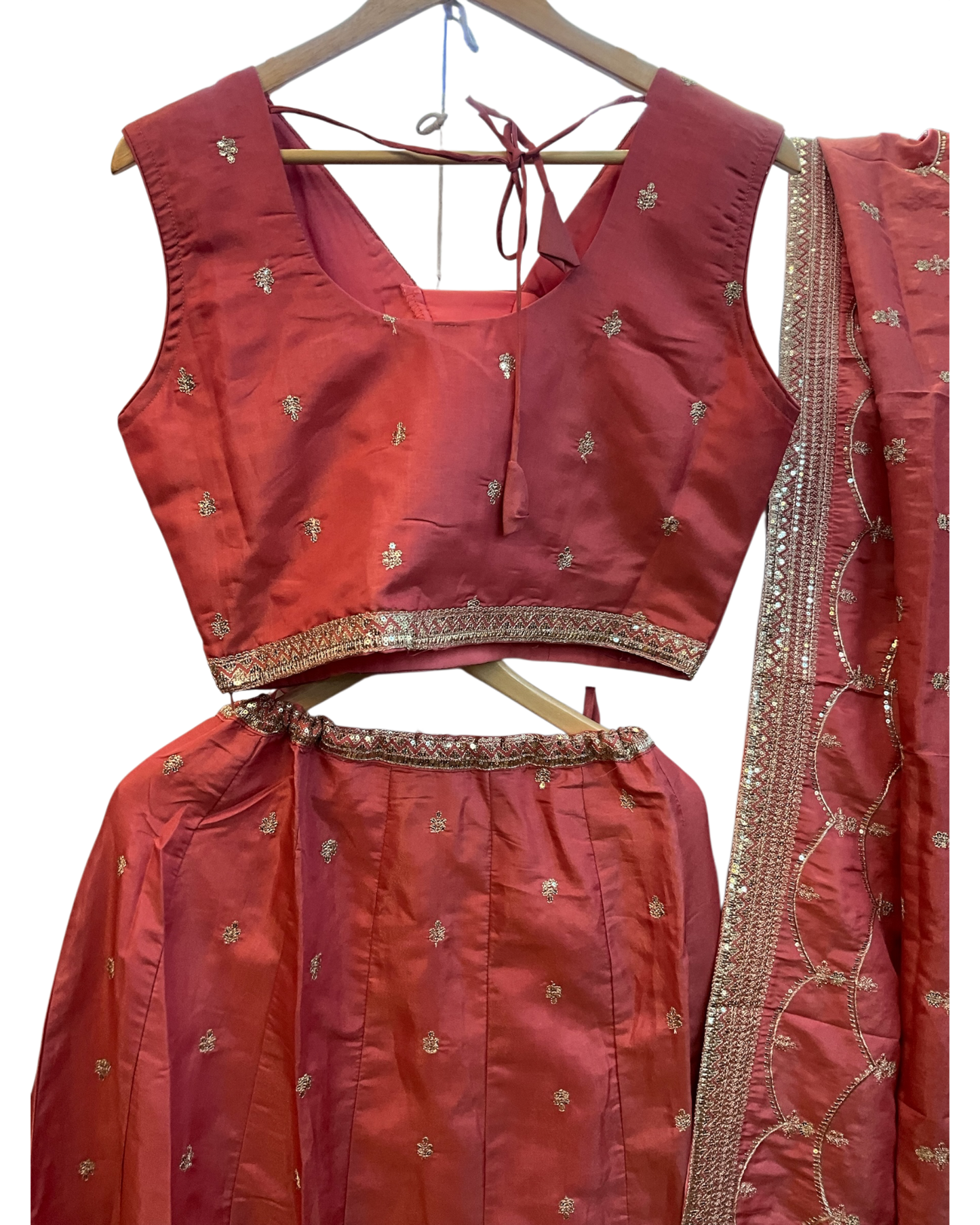 Size UK 14 (40" Pastel Coral Pink - Silky Lehenga Set - Mehndi / Sangeet / Bridesmaids / Weddings / Garba  - UK Stock - 24h Dispatch - OC561 07JV26