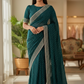 Teal - Classic Satin Crepe Saree with Stone Work and Blouse Piece - UK stock - 24hr Dispatch - RS2531 VY