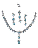 Light Blue - Small Size Silver Finish Necklace Set with Earrings & Head Piece /Tika- SLV78  11Ap24
